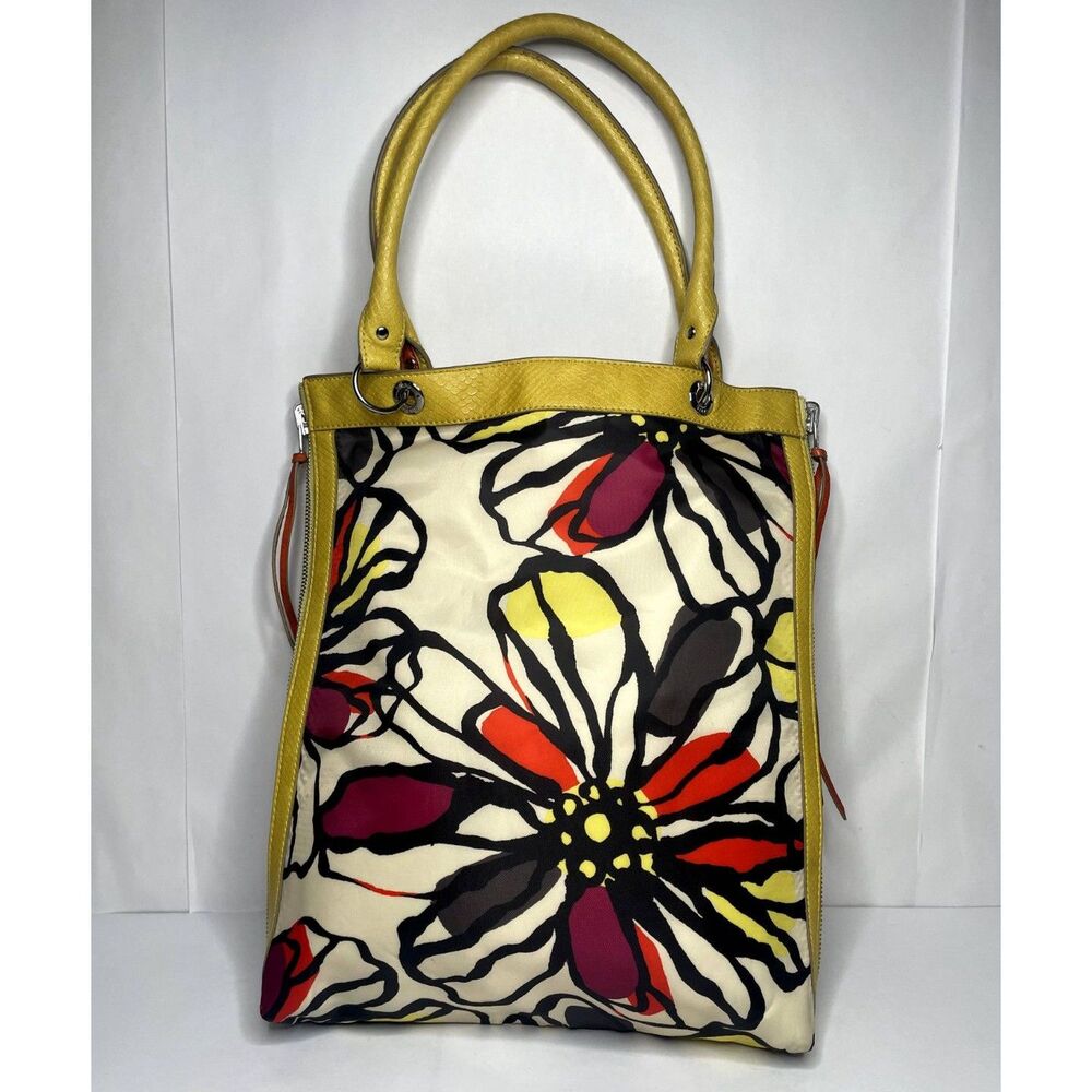 Relic Floral Yellow Reversible Tote Shoulder Bag Fabric Nylon Top Handle Zip - Picture 2 of 9